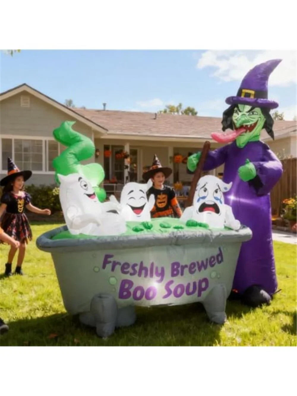 6FT Halloween Inflatable Witch Cauldron & 3 Ghosts
